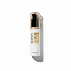 A bottle of COSRX Advanced Snail Peptide Eye Cream with a white and gold design, 25ml in size.